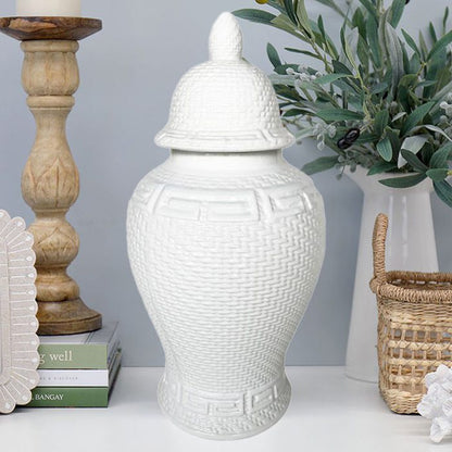 Temple Zen Style Ceramic Jar - White, 46cm High - Luxury Co