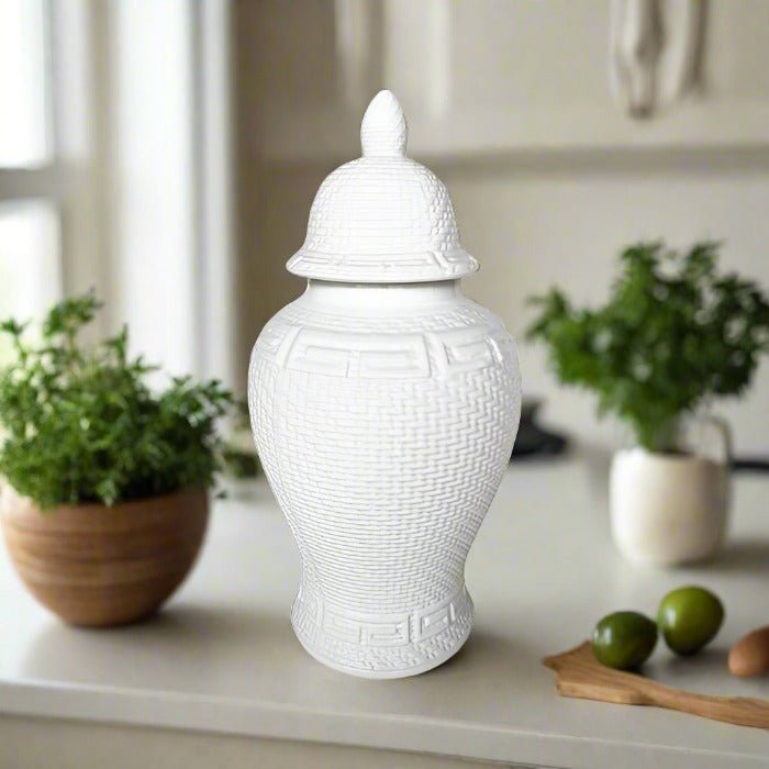 Temple Zen Style Ceramic Jar - White, 46cm High