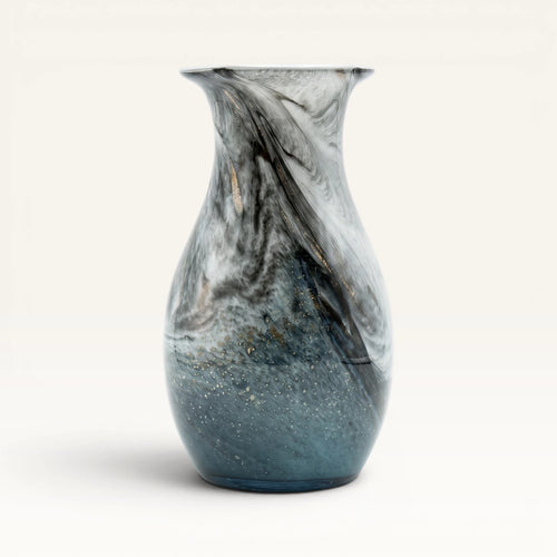 Marbled Teal Ceramic Baluster Vase - 37cm