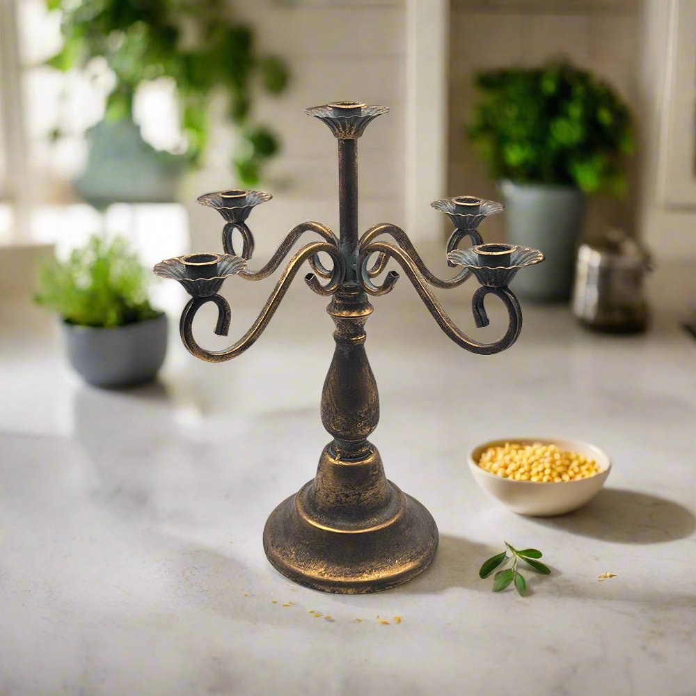 Vintage Candlestick Aged Rustic Gold Holder - Luxury Co