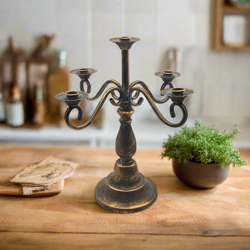 Vintage Candlestick Aged Rustic Gold Holder - Luxury Co