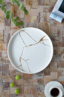 Wabi - Sabi Large Ceramic Round Plate White/Gold - Luxury Co