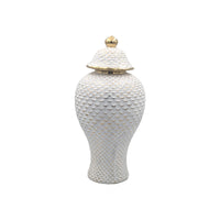 White Ceramic Vase with Gold Accents - Textured Lidded JarLuxury Co