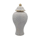 White Ceramic Vase with Gold Accents - Textured Lidded JarLuxury Co