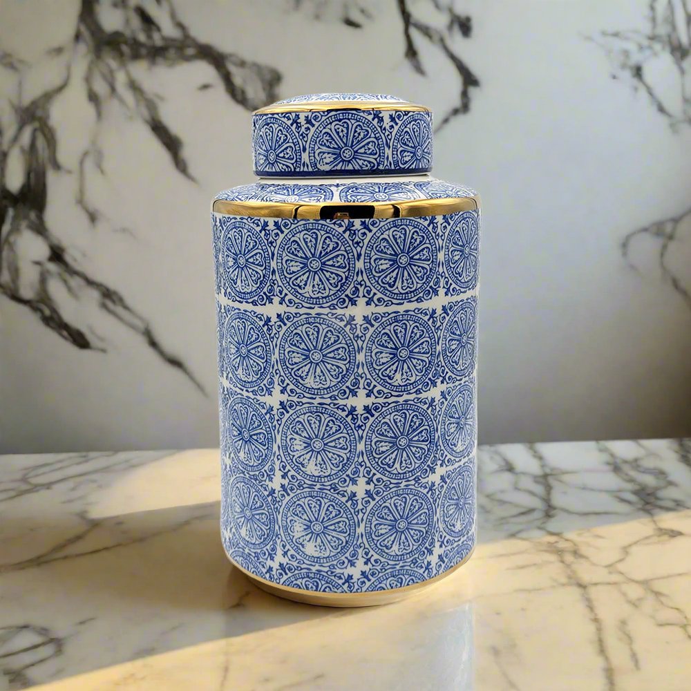 Willow Ceramic Ginger Jar - Blue/Gold - Luxury Co