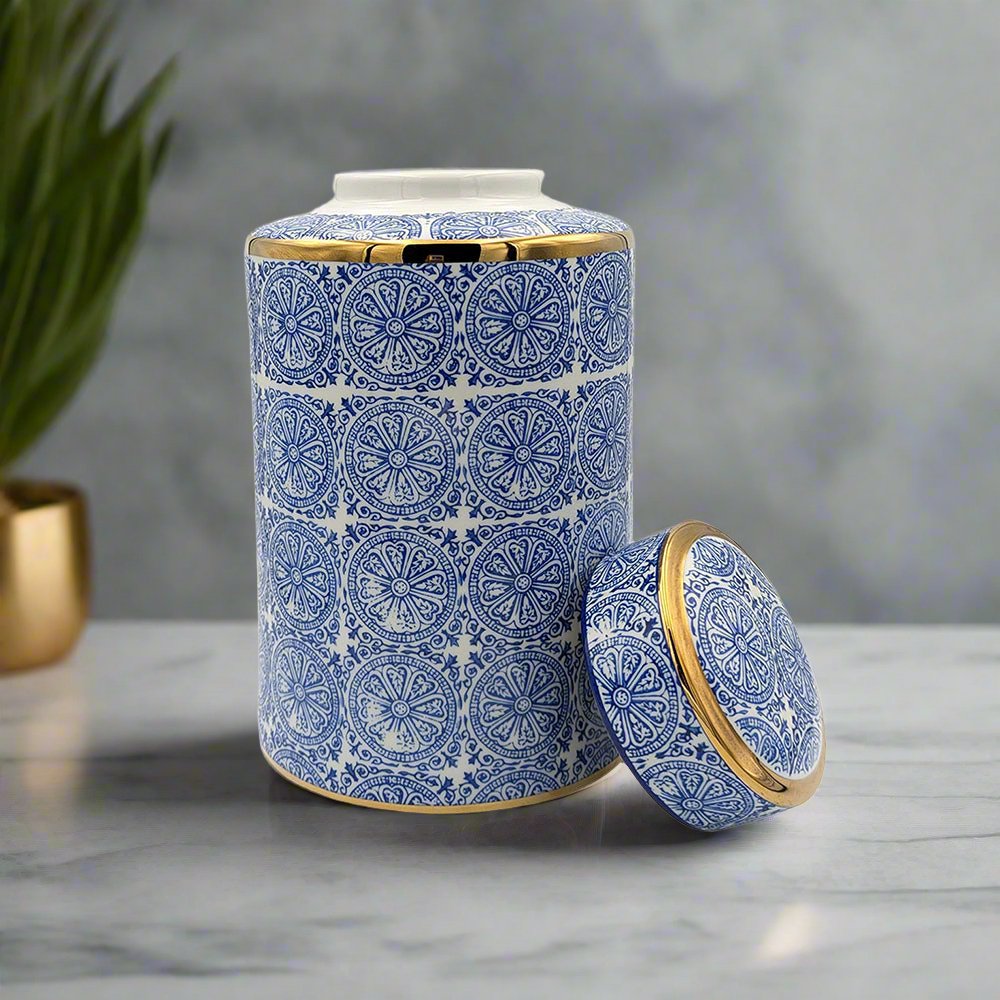 Willow Ceramic Ginger Jar - Blue/Gold - Luxury Co