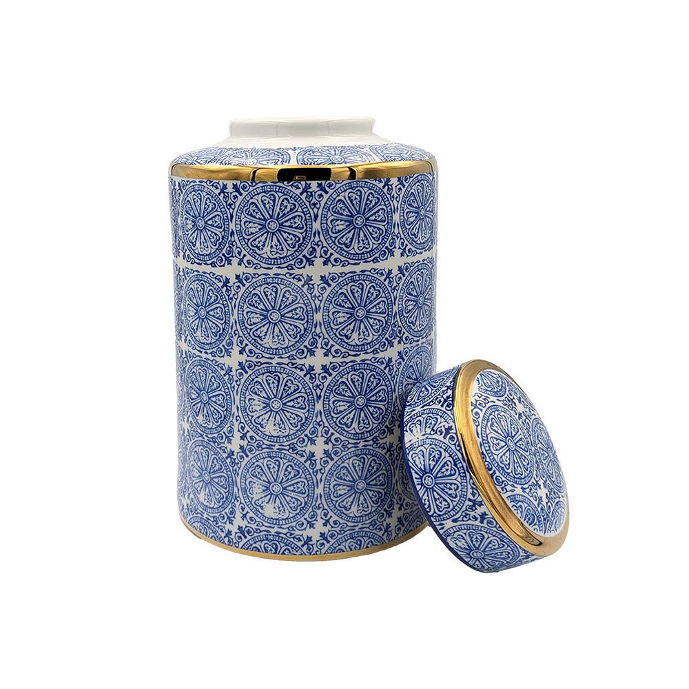 Willow Ceramic Ginger Jar - Blue/Gold - Luxury Co