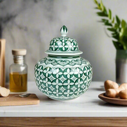 Zara Hunter Decorative Ginger Jar Green/White - Luxury Co