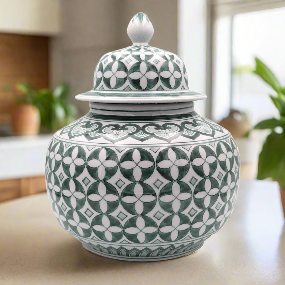 Zara Hunter Decorative Ginger Jar Green/White - Luxury Co