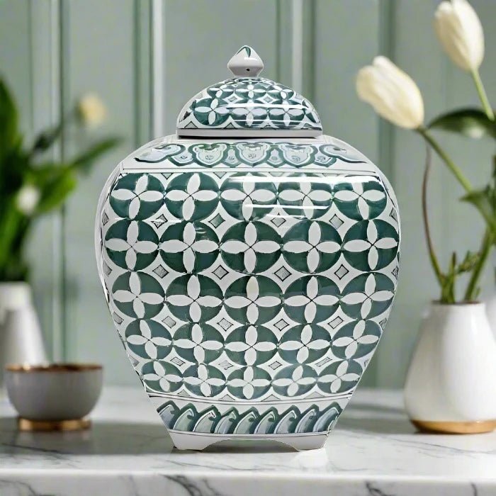 Green & White Zara Hunter Temple Jar