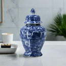 Zaro Ceramic Ginger Jar Blue/White with Lid 43cm - Luxury Co