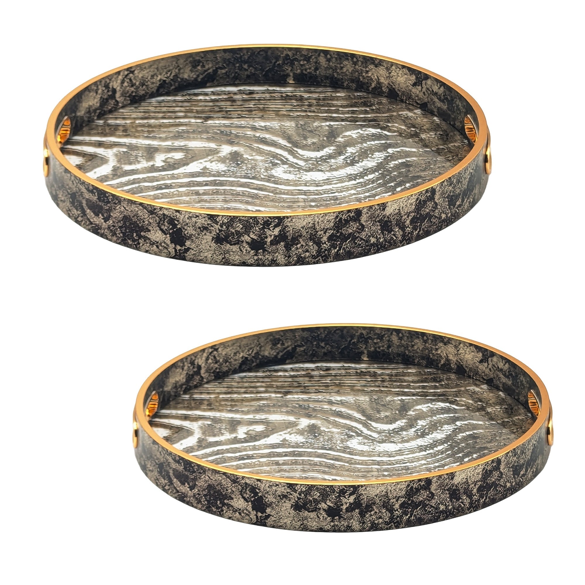 Zebra Round Serving Tray With Handles Set