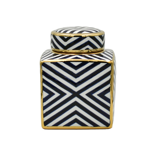 Zebra Square Blue & White Ceramic Gold JarLuxury Co